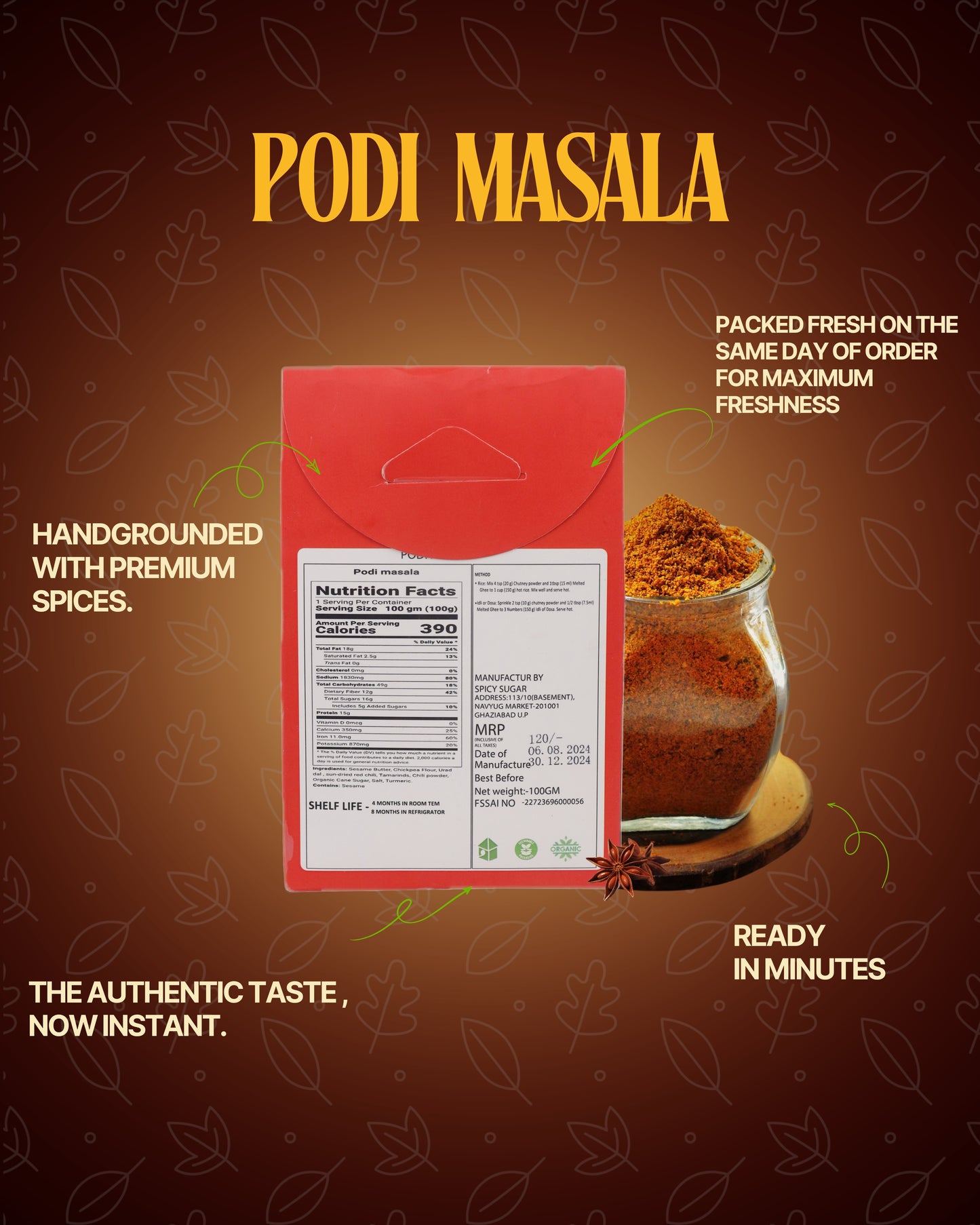 Podi Masala by Spicy Sugar Premix, South indian flavour, Indian spices