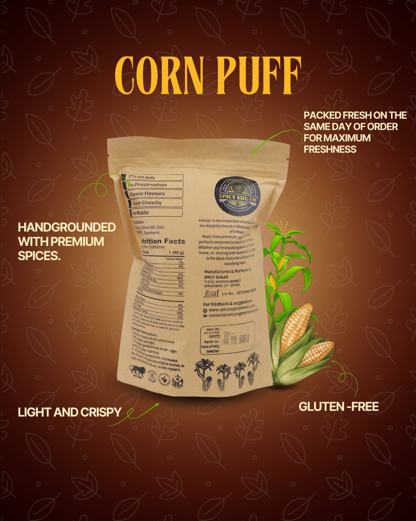 corn puffs, masala corn puffs, healthy snacks, corn snacks, snacking, spicy sugar premix