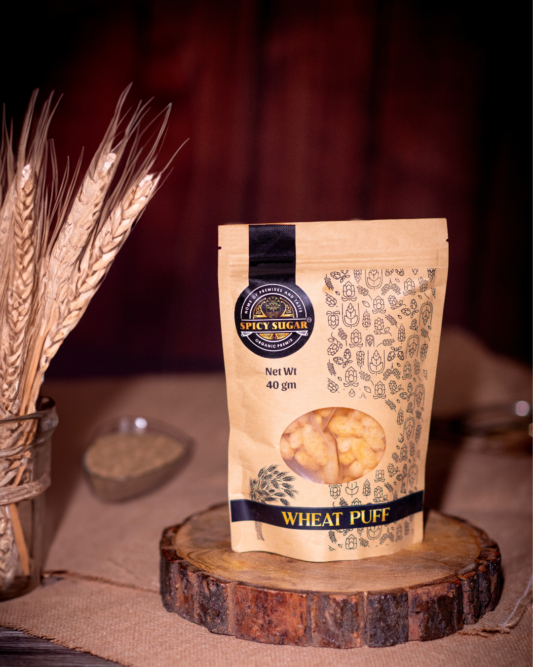 wheat puffs, healthy snacks, spicy sugar premix