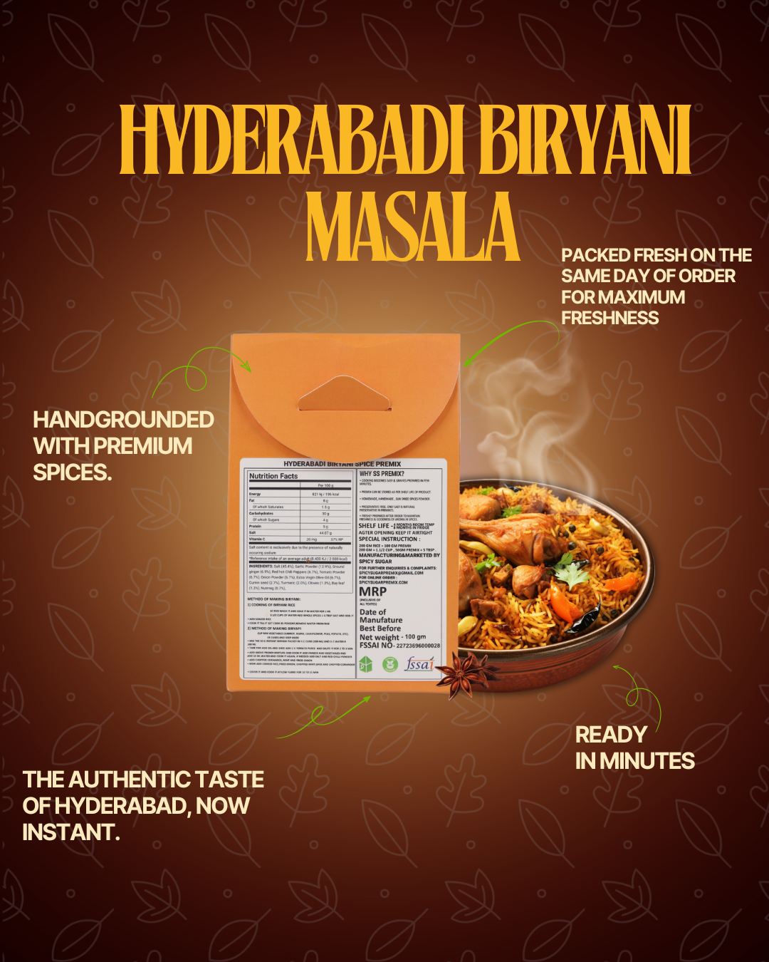 Hyderabadi biryani masala, biryani masala, indian spices, spicy sugar premix