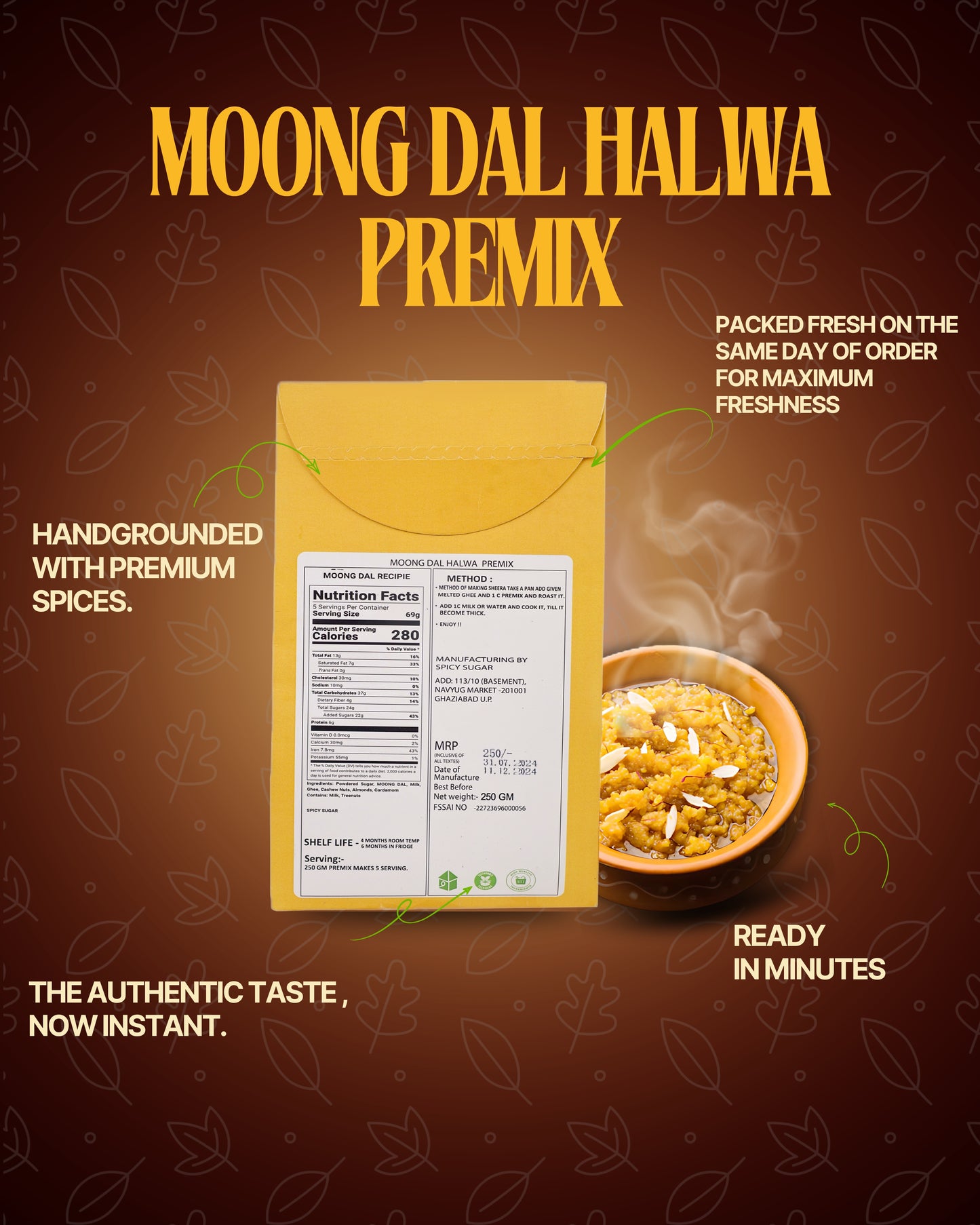 Moong dal halwa premix, halwa remix, ready to cook,spicy sugar premix, indian dessert