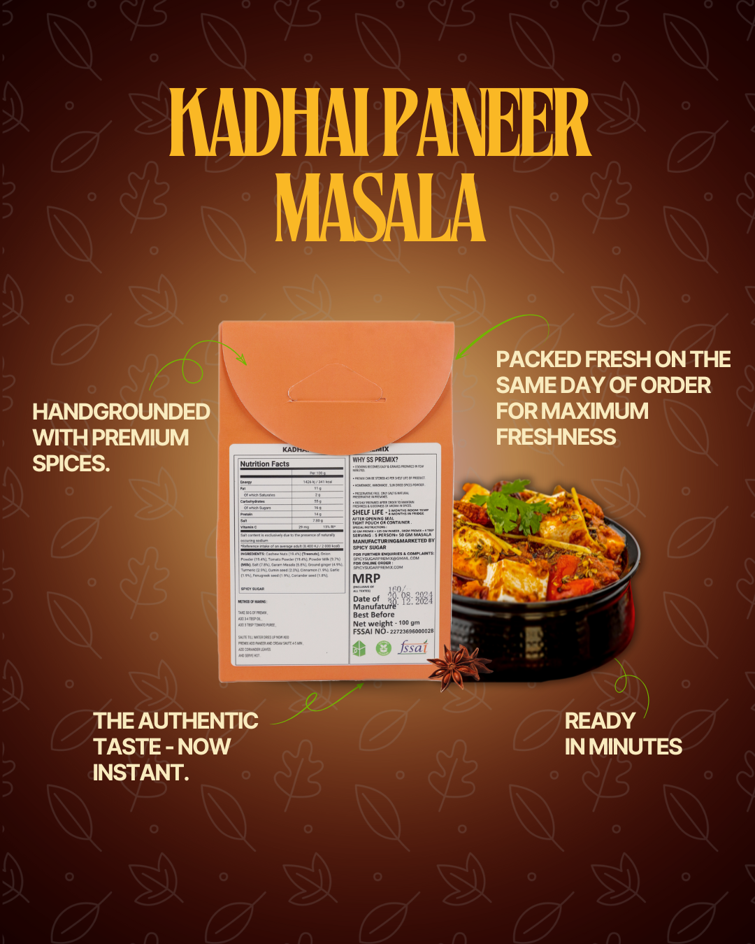 Kadhai paneer masala, kadhai paneer spice mix, indian spices, spicy sugar premix