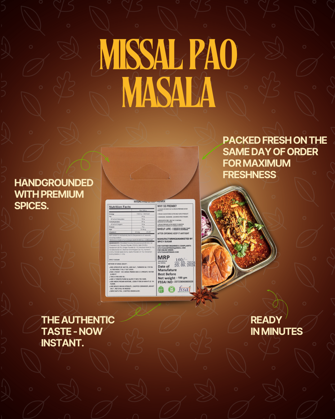 Misal pav masala, bombay misal pav, misal pao, indian spices, spicy sugar premix