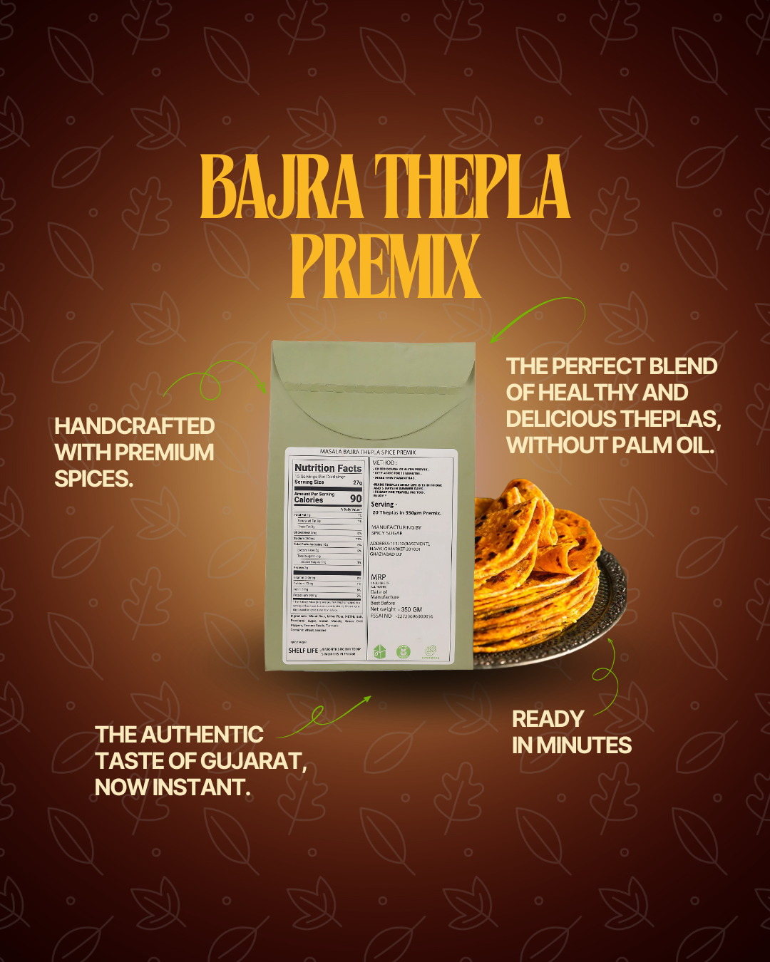 Bajra Thepla, thepla premix, gujarati thepla, gluten free, spicy sugar premix