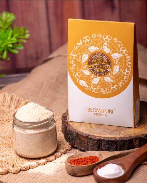 Bedmi puri premix, bedmi puri batter, indian puri, spicy sugar premix, bedmi puri mix