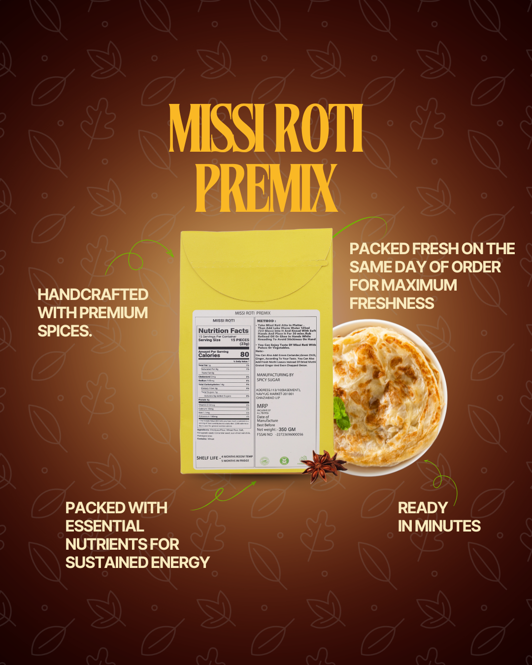 Missi roti premix, ready to cook, indian premix, spicy sugar premix