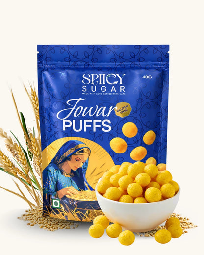 Jowar puffs, jawar puffs, gluten-free snacks, healthy snacks, spiicy sugar,  jowar snacks
