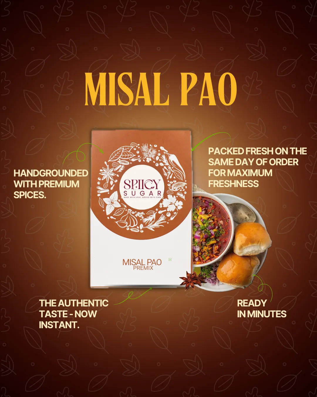 Misal pav masala, bombay misal pav, misal pao, indian spices, spicy sugar premix