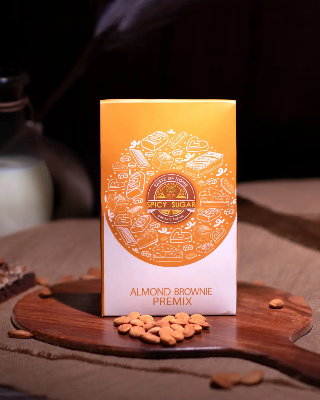 Almond brownie premix, brownie batter premix, brownie premix, fudge brownie, wheat brownie, healthy desserts, spicy sugar premix