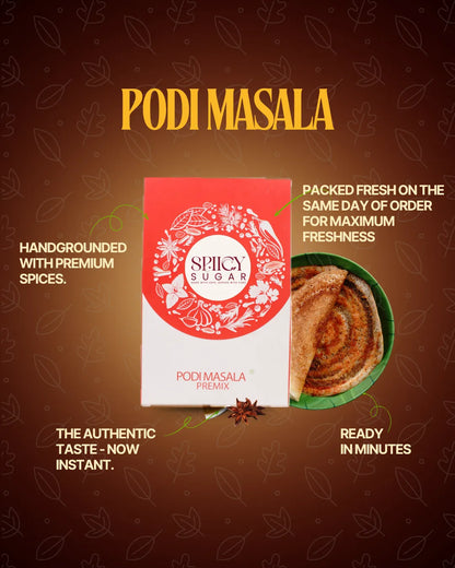 Spicy Sugar Podi Masala Premix, best podi masala, podi idli, tasty podi masala, presevatives free podi masala, best masala in indian market, south indian dish masala