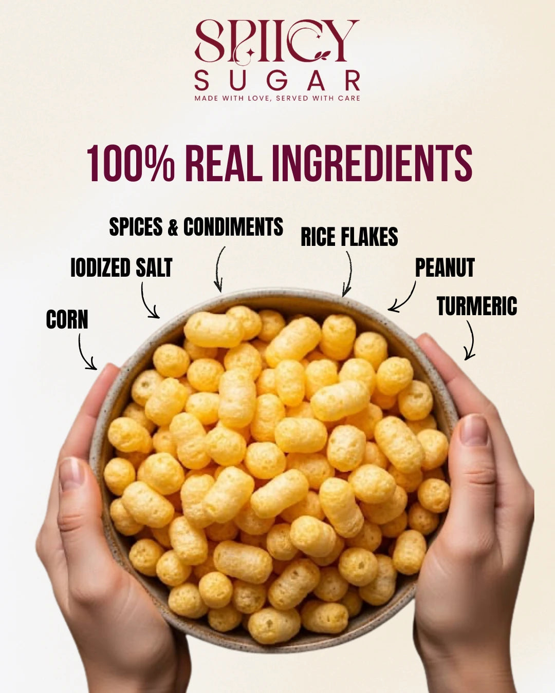 Spiicy Sugar Corn puffs, Corn puffs, gluten-free snacks, tea-time snacks, healthy snacks