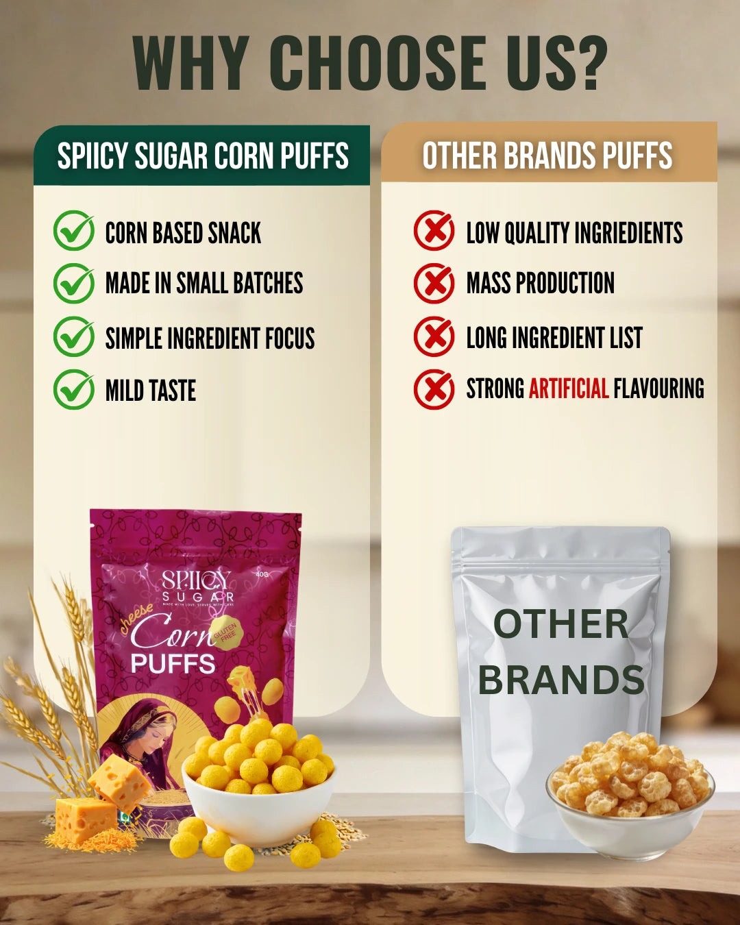 Why choose spiicy sugar cheese corn puffs