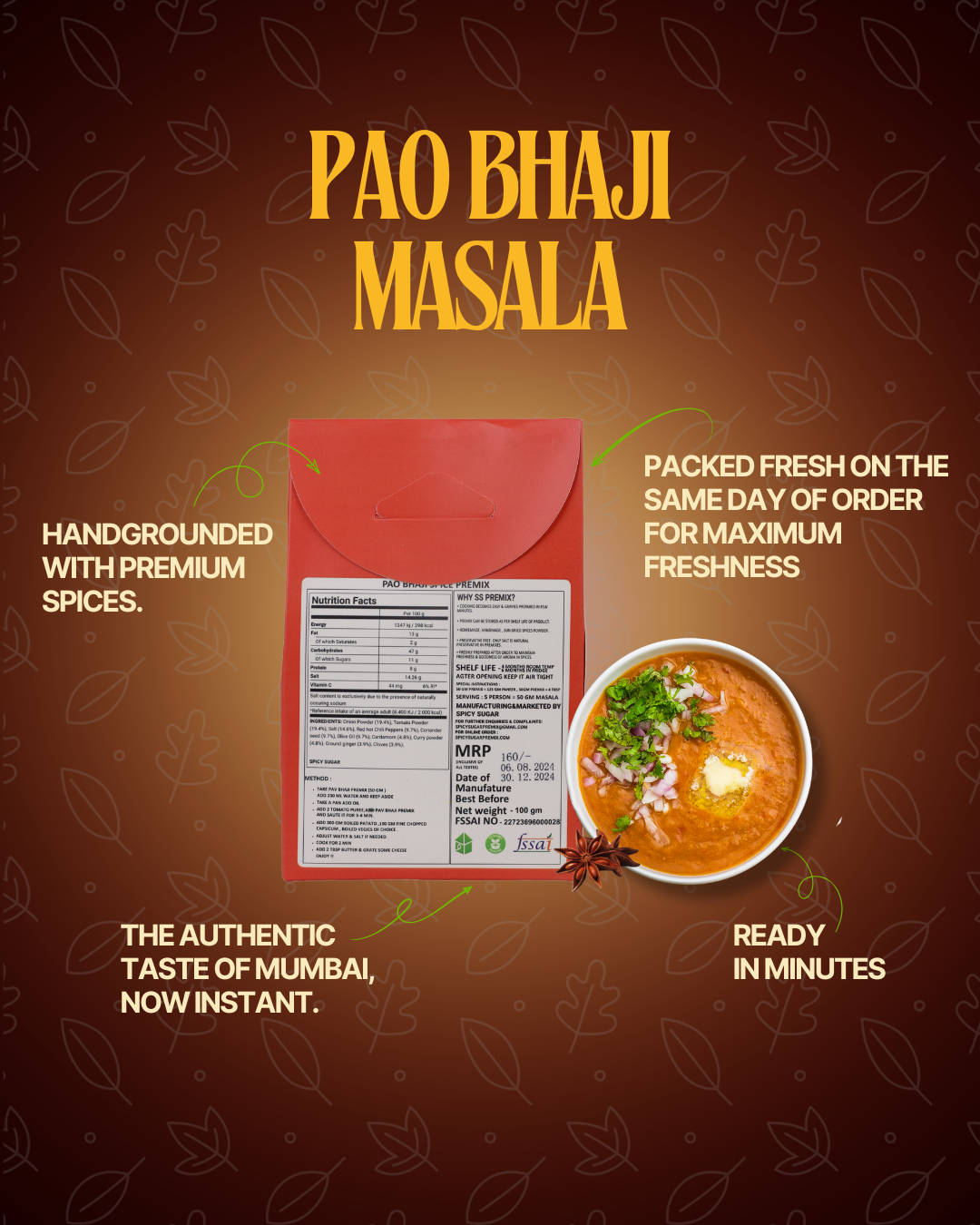 Pao bhaji masala, bhaji masala, street style bhaji, indian spices mix, spicy sugar premix