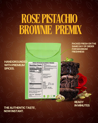 Pistacho brownie, rose pista brownie, brownie premix, wheat brownie, dubai style brownie, dubai brownie, spicy sugar premix 