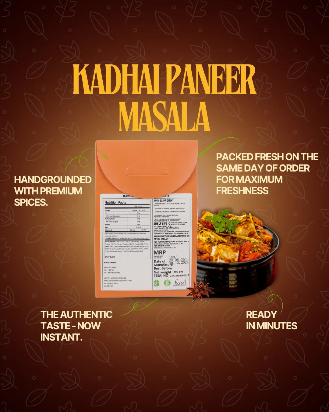 Kadhai paneer masala, kadhai paneer spice mix, indian spices, spicy sugar premix