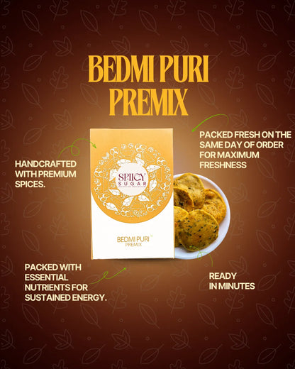 Bedmi puri premix, bedmi puri batter, indian puri, spicy sugar premix, bedmi puri mix