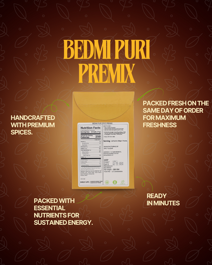 Bedmi puri premix, bedmi puri batter, indian puri, spicy sugar premix, bedmi puri mix