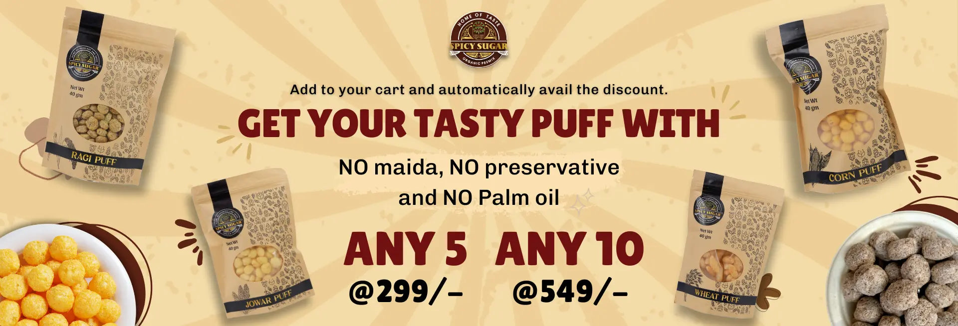 Gluten free snacks without palm oil, roasted not fried(jowar puffs, corn puffs, ragi puffs, roasted makhana)