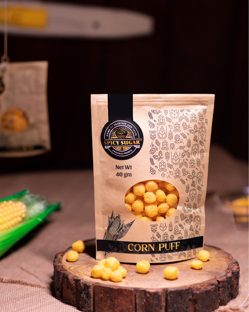 corn puffs, masala corn puffs, healthy snacks, corn snacks, snacking, spicy sugar premix