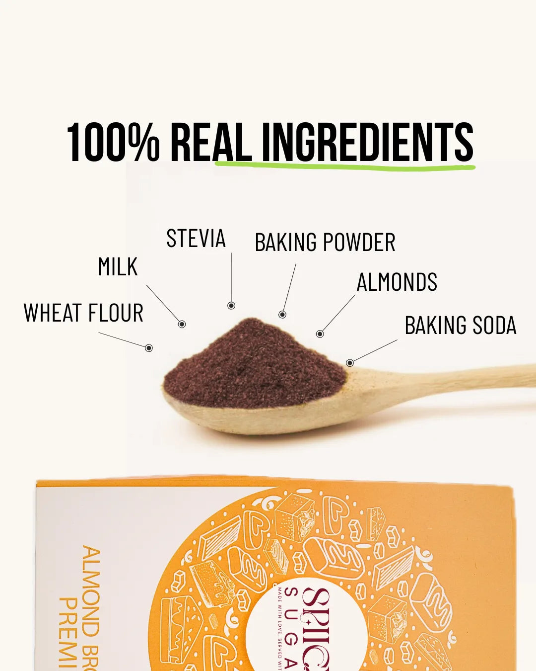 Almond brownie premix, brownie batter premix, brownie premix, fudge brownie, wheat brownie, healthy desserts, spicy sugar premix