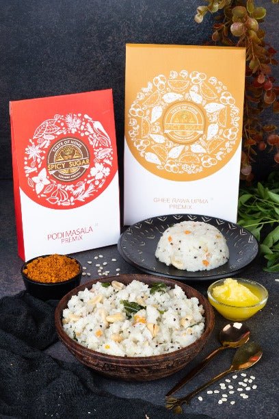 Ghee Rawa Upma and Podi Masala Combo Pack - Spicy sugar premix
