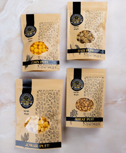 Healthy Snack Puffs Combo Offer: Jowar, Ragi, Wheat, and Corn - Spicy sugar premix
