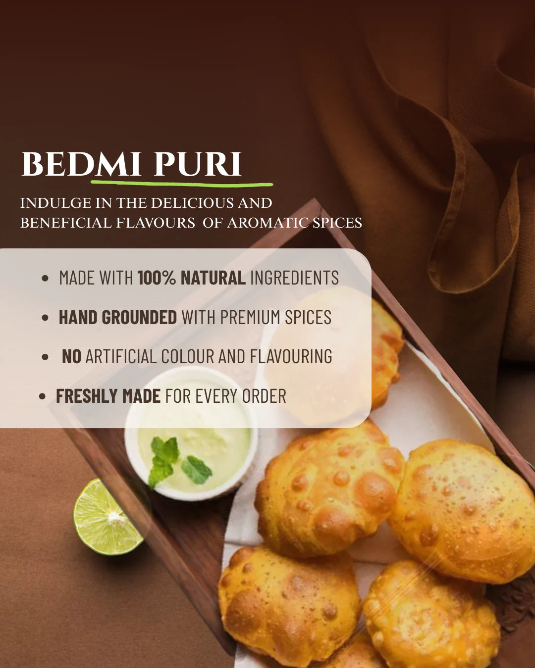 Bedmi puri premix, bedmi puri batter, indian puri, spicy sugar premix, bedmi puri mix