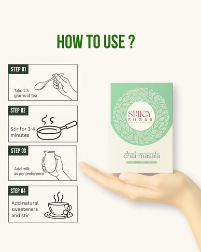 Spicy Sugar Chai Masala with usage instructions 