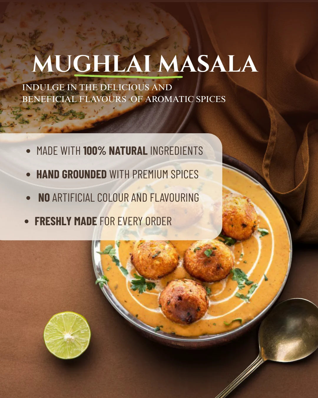 Mughlai gravy masala, white gravy, afghani gravy, spicy sugar premix, indian spices