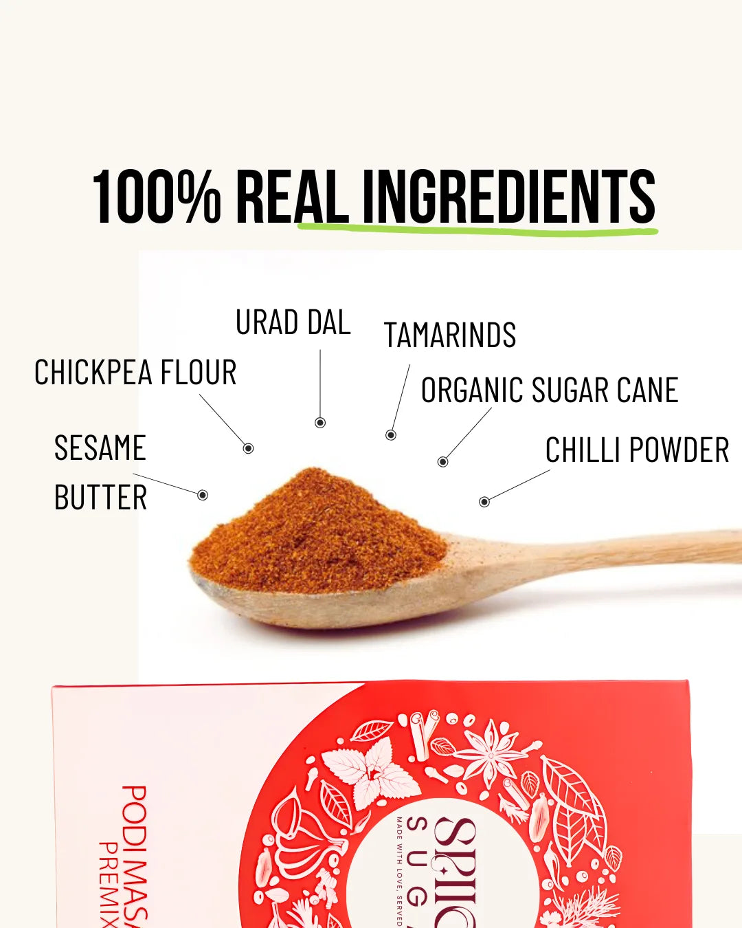 Spicy Sugar Podi Masala Premix, best podi masala, podi idli, tasty podi masala, presevatives free podi masala, best masala in indian market, south indian dish masala