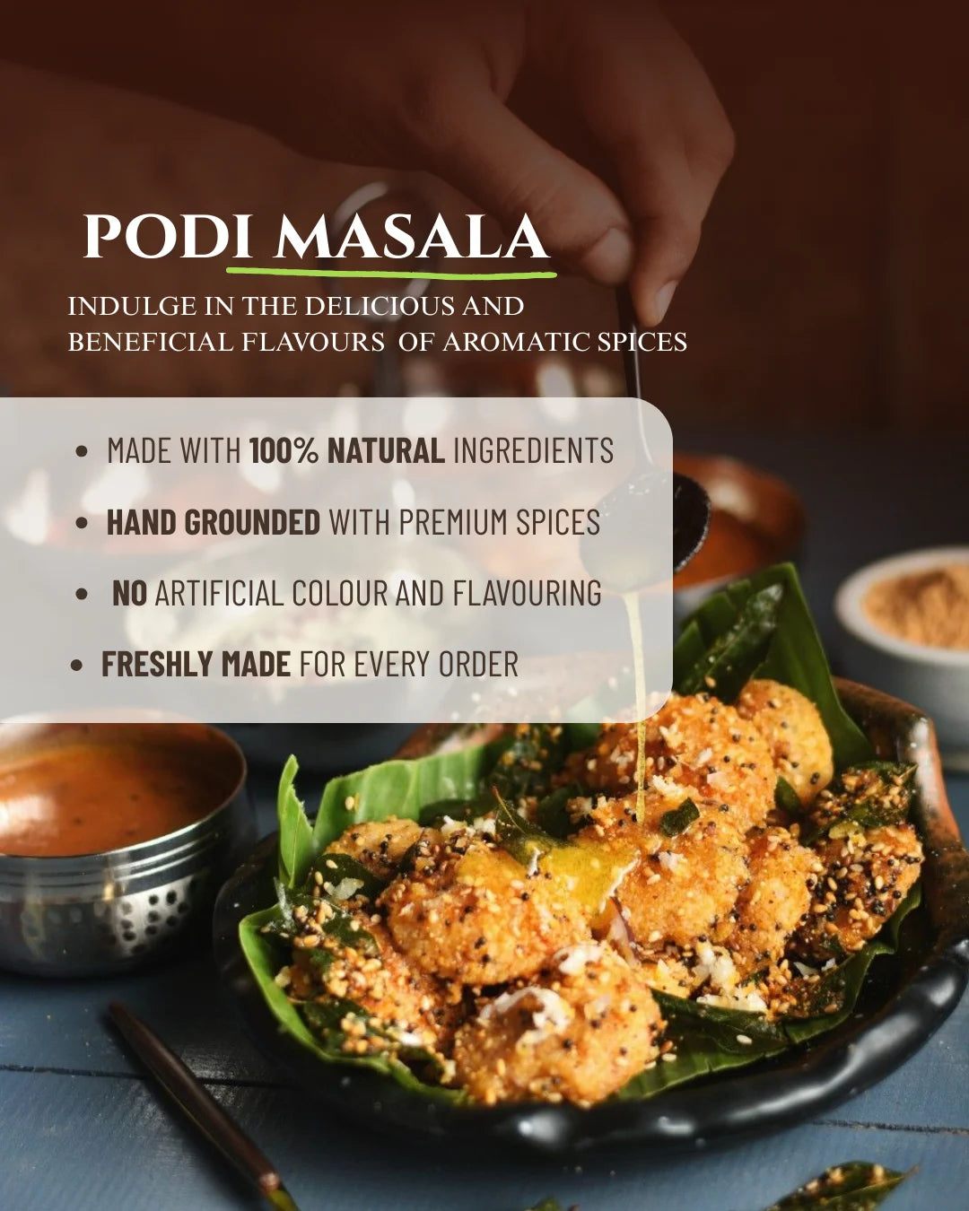 Spicy Sugar Podi Masala Premix, best podi masala, podi idli, tasty podi masala, presevatives free podi masala, best masala in indian market, south indian dish masala