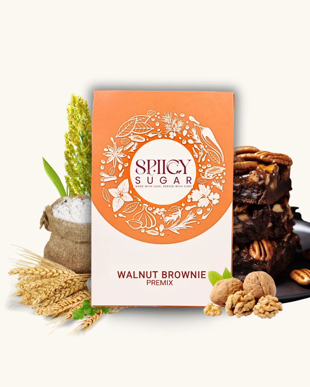 Walnut brownie, brownie premix, healthy brownie premix, spicy sugar premix, wheat brownie, healthy brownie, dessert premix