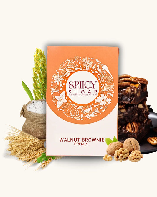 Walnut brownie, brownie premix, healthy brownie premix, spicy sugar premix, wheat brownie, healthy brownie, dessert premix