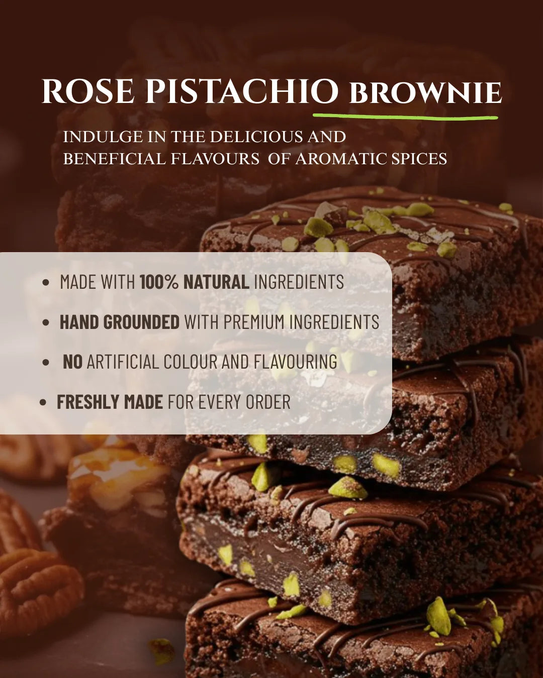 Almond brownie premix, brownie batter premix, brownie premix, fudge brownie, wheat brownie, healthy desserts, spicy sugar premix