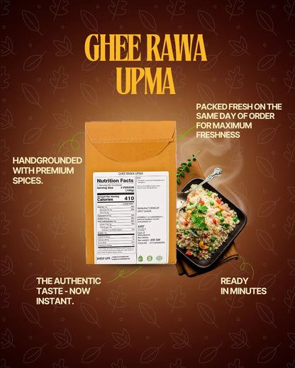 Ghee rawa upma, upma premix, ready to cook upma, spicy sugar premix