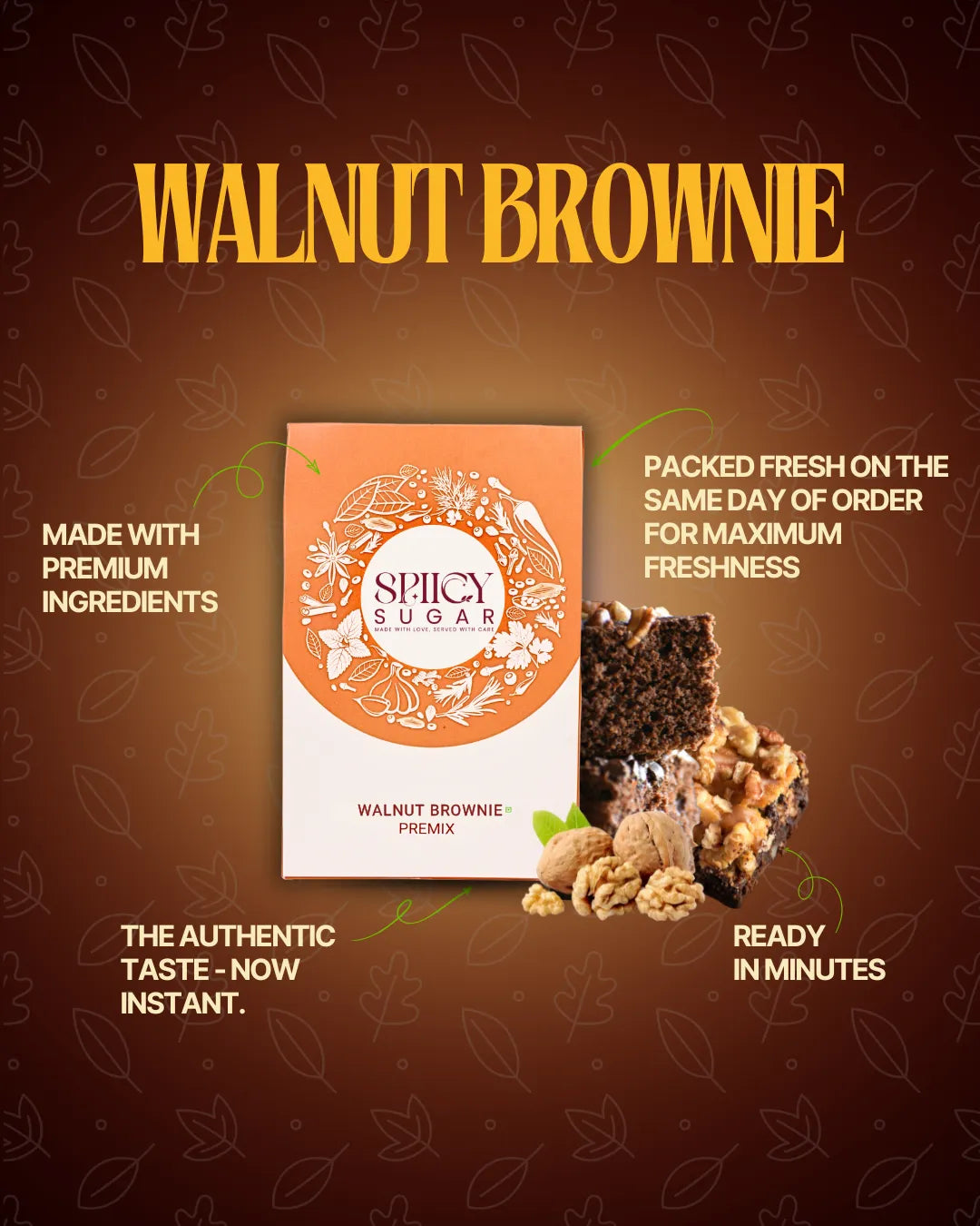 Walnut brownie, brownie premix, healthy brownie premix, spicy sugar premix, wheat brownie, healthy brownie, dessert premix