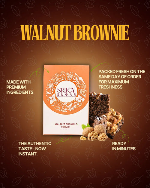 Walnut brownie, brownie premix, healthy brownie premix, spicy sugar premix, wheat brownie, healthy brownie, dessert premix