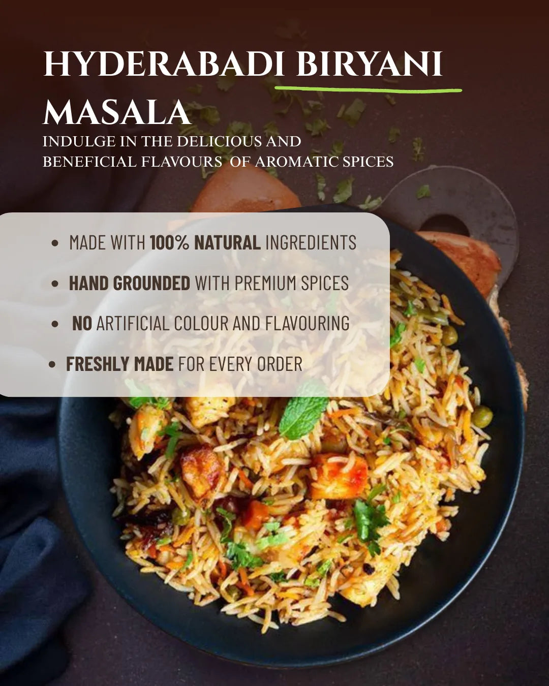 Hyderabadi biryani masala, biryani masala, indian spices, spicy sugar premix